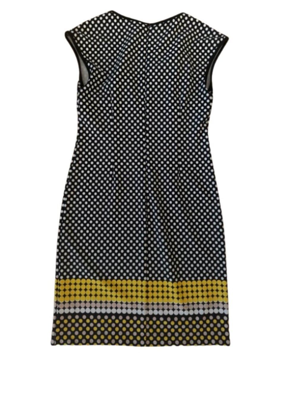 ILE New York Polka Dot Sheath Dress Size 6 Black White Yellow Sleeveless Keyhole - Picture 3 of 6